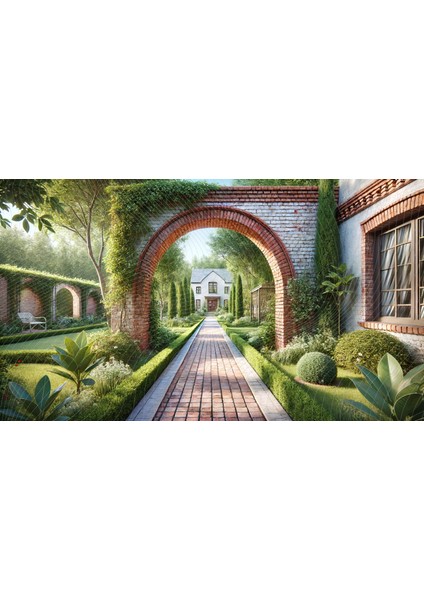 Profesyonel Fotoğrafçılık Fonu, Arnavut Kaldırımlı Bahçe ve Tuğla Kemerli Ev Temalı Stüdyo Arkaplanı, 200X150CM Arka Plan