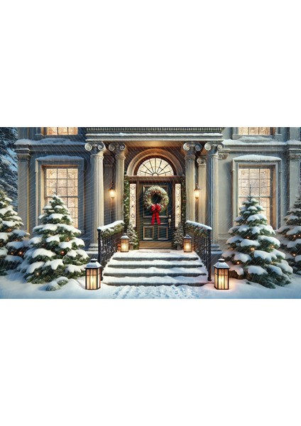 Karlı Kış Temalı Kapı Giriş ve Noel Süslemeleri ile Stüdyo Arkaplanı - Profesyonel Fotoğrafçılık Fonu 200X150CM Arka Plan