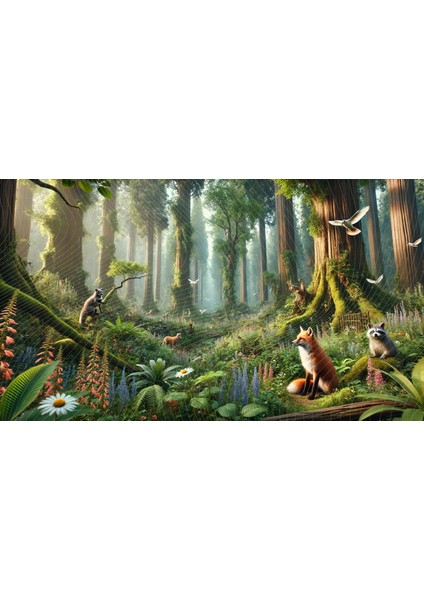 Orman Hayvanları ve Yeşil Bitkiler ile Doğa Temalı Stüdyo Arkaplanı - Profesyonel Fotoğrafçılık Fonu 200X150CM Arka Plan