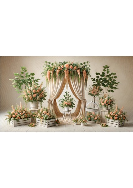 Vintage Çiçek Aranjmanları ve Rustik Dekor ile Düğün Temalı Stüdyo Arkaplanı - Profesyonel Fotoğrafçılık Fonu 200X150CM Arka Plan