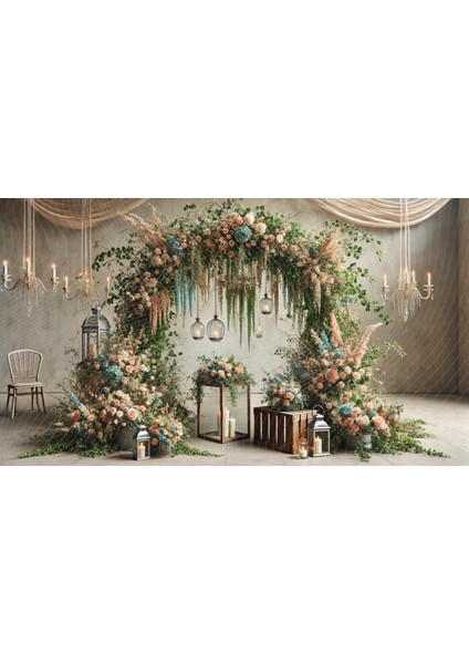 Rustik Tarzda Çiçekli Ahşap Yapılar ile Romantik Düğün Stüdyo Arkaplanı - Profesyonel Fotoğrafçılık Fonu 200X150CM Arka Plan