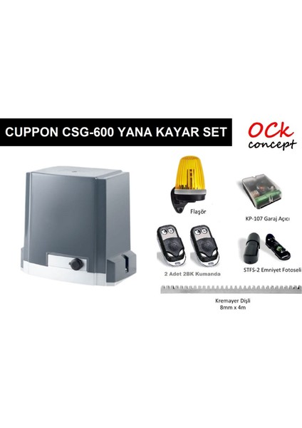 ock concept Cuppon Csg 600 Garaj Yana Kayar Kapı Kiti, Otomatik Bahçe Kapı Motor Seti, Otomatik Kayar Kapı Seti