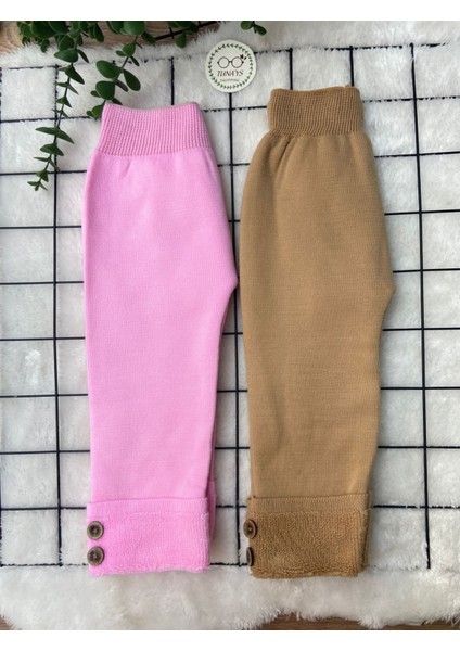 Unisex Içi Havlulu Kalın Kışlık Beli Lastikli Triko Pantolon 2'li Set - Pembe Kahve (BQJROTNE90KFQ)