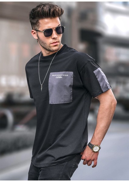 Erkek Cep Detaylı Pamuklu Basic T-Shirt 5832 Siyah