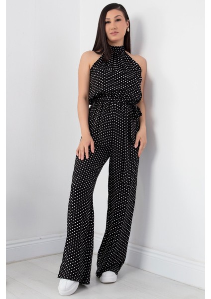 Halter Yaka Kuşaklı Puanlı Tulum VRN7818 fırsatları