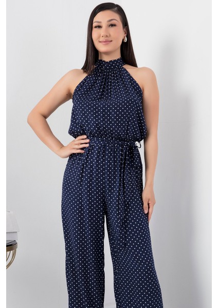Halter Yaka Kuşaklı Puanlı Tulum VRN7818 fiyatları