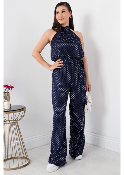 Halter Yaka Kuşaklı Puanlı Tulum VRN7818 fırsatları