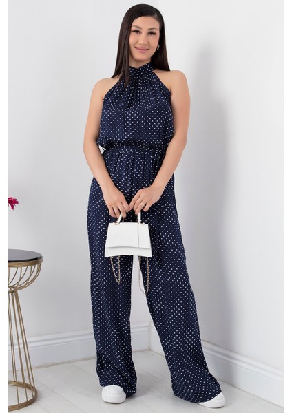 Halter Yaka Kuşaklı Puanlı Tulum VRN7818 indirimleri