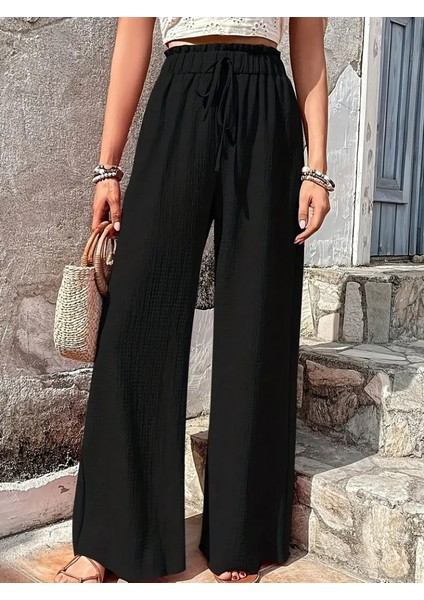 Kadın Beli Lastikli Bol Paça Bürümcük Pantolon indirimleri