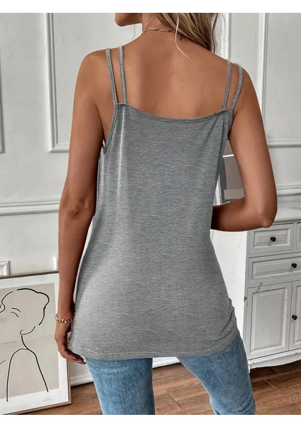 Kadın Sıfır Yakalı V Detay Çift Askılı Viskon Bluz fiyatları