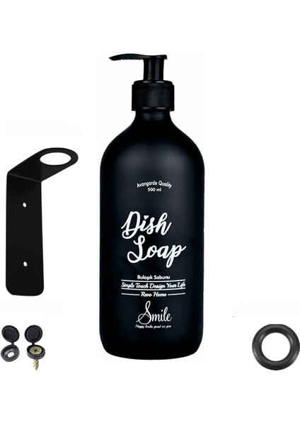 Askı Aparatlı Siyah Cam Bulaşık Deterjanı Şişesi - 500 ml (Dish Soap)