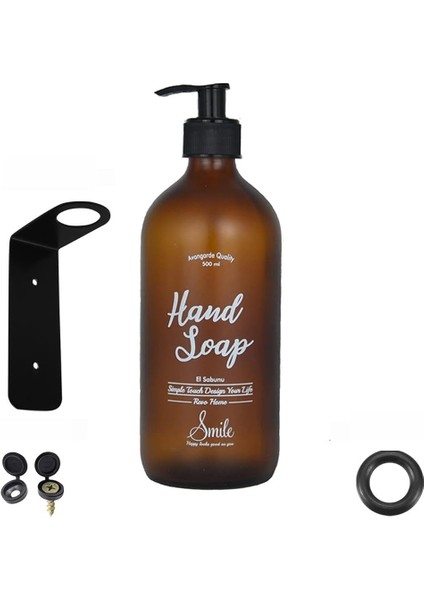 Askı Aparatlı Amber Cam Sıvı El Sabunu Şişesi - 500 ml (Hand Soap)