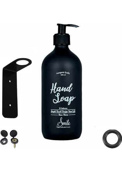 Askı Aparatlı Siyah Cam Sıvı El Sabunu Şişesi - 500 ml (Hand Soap)