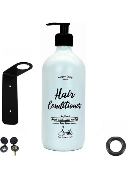 Askı Aparatlı Beyaz Cam Saç Kremi Şişesi - 500 ml (Hair Conditioner)