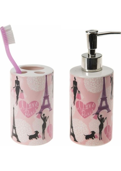 Sıvı Sabunluk ve Diş Fırçalık 2'li Banyo Seti Paris Model