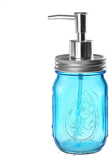 Cam Sıvı Sabunluk,çiçek Desenli, Mavi