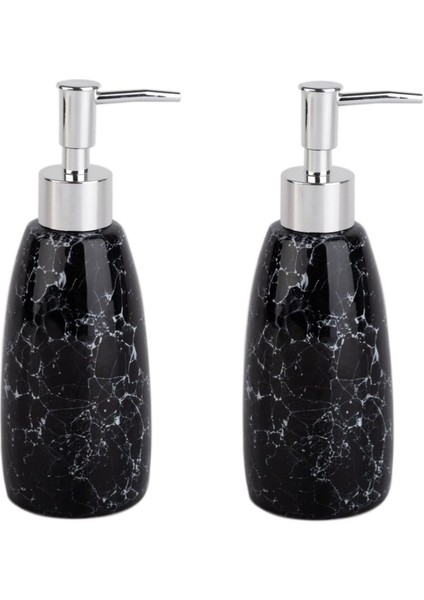 Mermer Desenli Siyah Sıvı Sabunluk 2 Adet 8 x 8 x 17 cm 300 ml