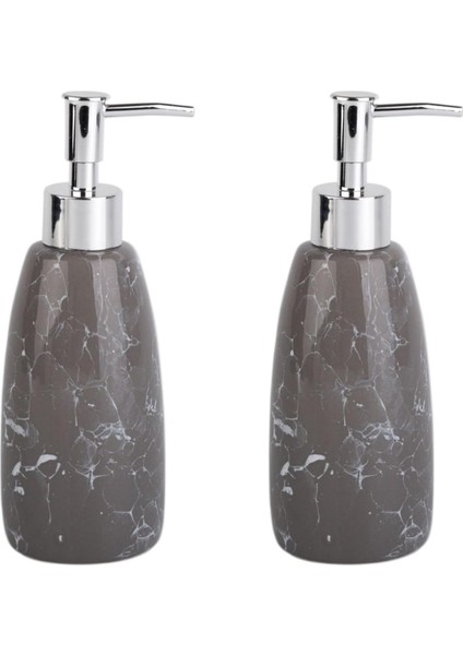 Mermer Desenli Gri Sıvı Sabunluk 2 Adet 8 x 8 x 17 cm 300 ml