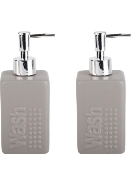 Seramik Sıvı Sabunluk 2 Adet Gri Modern 7 x 7 x 17 cm 300 ml