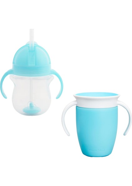 Tıklama Kilitli Uçlu Alıştırma Bardağı 6AY+,207ML,MAVI +Munchkin Mucize 360° Alıştırma Bardağı, 6AY+, 207ML,MAVI