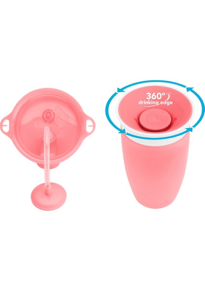 Tıklama Kilitli Uçlu Alıştırma Bardağı 12AY+,296ML,PEMBE +Munchkin Mucize 360° Alıştırma Bardağı, 12AY+, 296ML,PEMBE