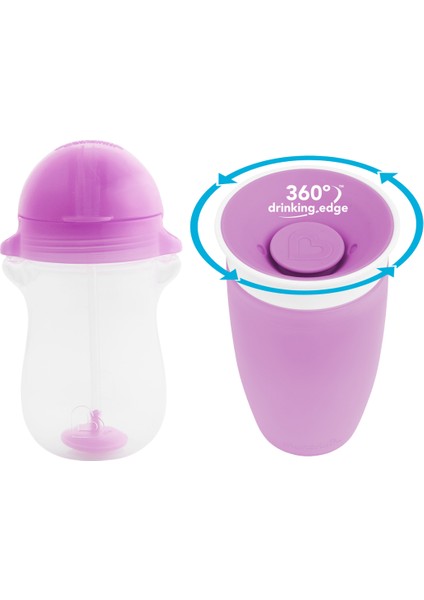 Tıklama Kilitli Uçlu Alıştırma Bardağı 12AY+,296ML,MOR +Munchkin Mucize 360° Alıştırma Bardağı, 12AY+, 296ML,MOR