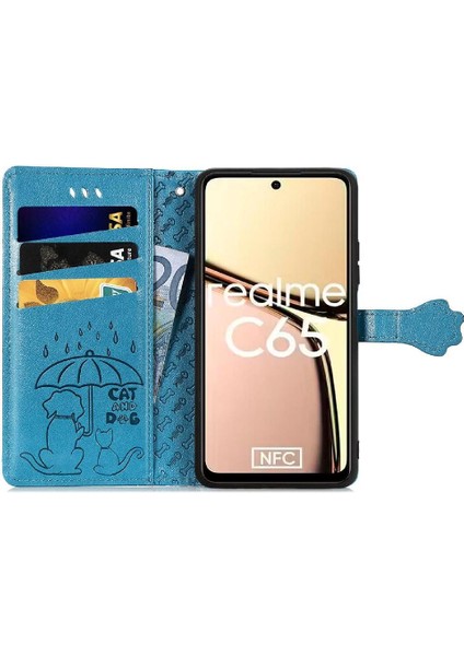 Realme C65 Için Flip Case Kısa Kayış Kapak Kapak Karikatür Hayvanlar Deri (Yurt Dışından)