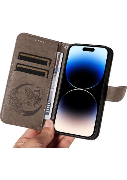 Kredi Kartı Yuvası ile IPhone 14 Pro Için Flip Case Ayrılabilir El Kayışı (Yurt Dışından)