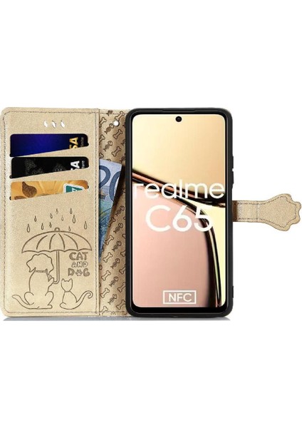 Realme C65 Için Flip Case Kısa Kayış Kapak Kapak Karikatür Hayvanlar Deri (Yurt Dışından)