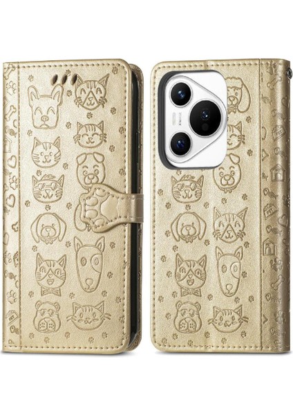Huawei Pura 70 Pro Için Flip Case Kısa Kayış Karikatür Hayvanlar Darbeye (Yurt Dışından)