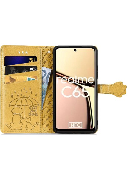 Realme C65 Için Flip Case Kısa Kayış Kapak Kapak Karikatür Hayvanlar Deri (Yurt Dışından)