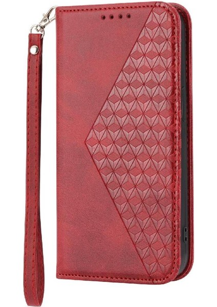 IPhone 13 Için Flip Case Pro Max Eşkenar Dörtgen Şekli Günlük Kullanım Cüzdan El Kayışı (Yurt Dışından)