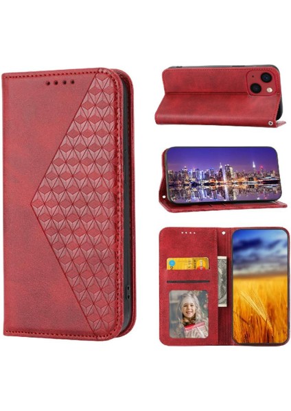 IPhone 13 Için Flip Case Pro Max Eşkenar Dörtgen Şekli Günlük Kullanım Cüzdan El Kayışı (Yurt Dışından)