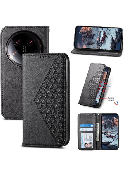 Mays Home1 Xiaomi 14 Için Flip Case Ultra El Kayışı Eşkenar Dörtgen Şekli Standı Günlük Kullanım (Yurt Dışından)