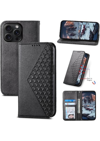 IPhone 15 Için Flip Case Pro Max El Kayışı Standı Günlük Kullanım Eşkenar Dörtgen Şekli (Yurt Dışından)