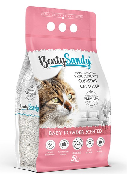 Baby Powder Bebek Pudrası Kokulu Topaklanan Kedi Kumu 5 Lt
