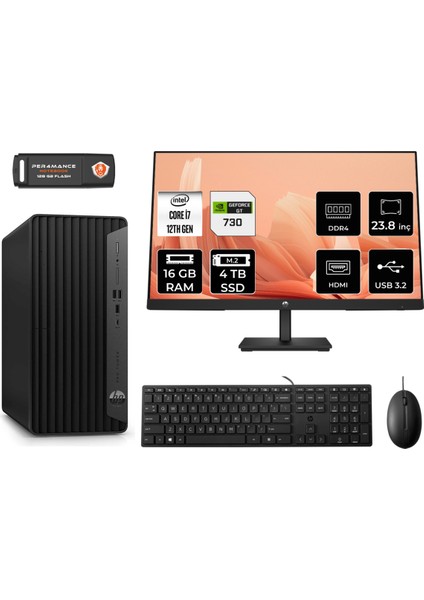 Pro Tower 400 G9 Intel Core I7 12700 16GB 4tb SSD GT730/4GB 23.8" Fhd Monitör Fdos 6U3M9EA Masaüstü Bilgisayar & Per4 USB Bellek 6U3M9EAMNT2315