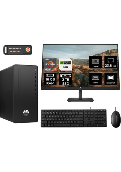 295 G9 Amd Ryzen 3 5300G 16GB 2tb SSD GT730/4GB 23.8" Fhd Monitör Fdos 6D391EA Masaüstü Bilgisayar & Per4 USB Bellek 6D391EAMNT2314