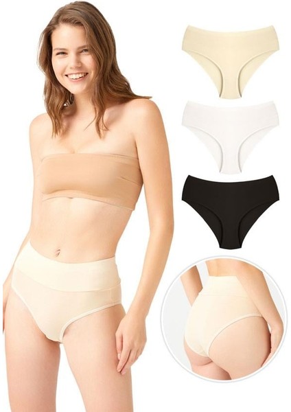 Pamuklu Yüksek Bel Toparlayıcı Kadın Bikini Külot 3'lü Paket