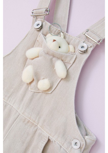 Bej Ayıcıklı Göğüs Cepli Kız Çocuk Salopet Tulum 18755 modelleri