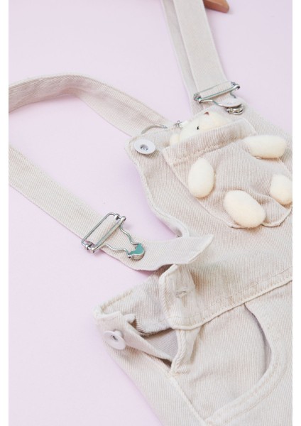 Bej Ayıcıklı Göğüs Cepli Kız Çocuk Salopet Tulum 18755 fırsatları