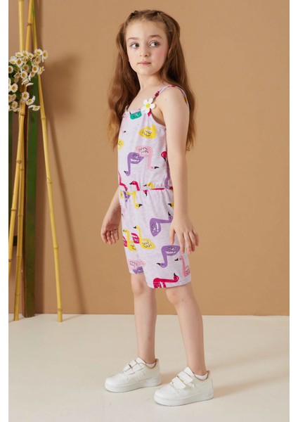 Lila Kuğu Baskılı Yazlık Kız Çocuk Şort Tulum 19083 fırsatları