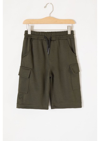 Haki Kargo Cepli Erkek Çocuk Beli Lastikli Şort 19081