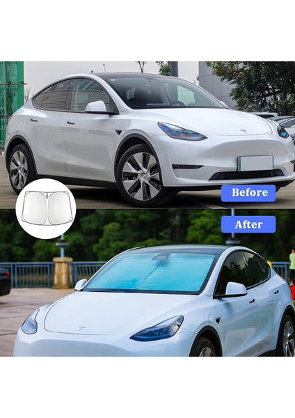 Mundo Venta Tesla Y Model Uyumlu Katlanabilir Araba Ön Cam Güneş Koruyucu Perde - 145X80CM (Yurt Dışından)