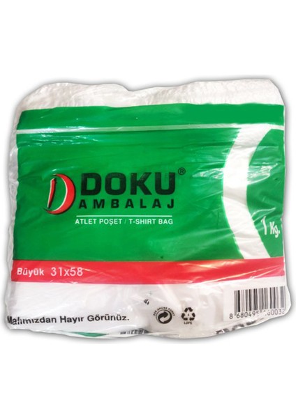 Doku Ambalaj Atlet Poşet T-Shirt Bag Tam Orjinal 1kg Taşıma Torbası Aliş Veriş Büyük Boy