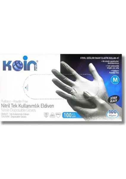 Smh Medikal Pudrasız Nitril Latex Muayene Eldiveni Siyah 100 Adet Medium