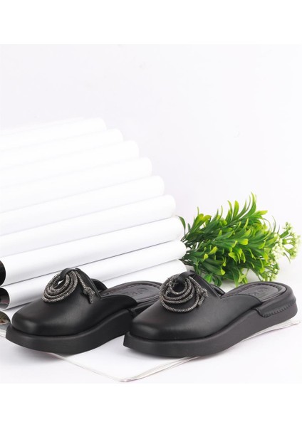 Paris Siyah Cilt Taş Detaylı Terlik fiyatları