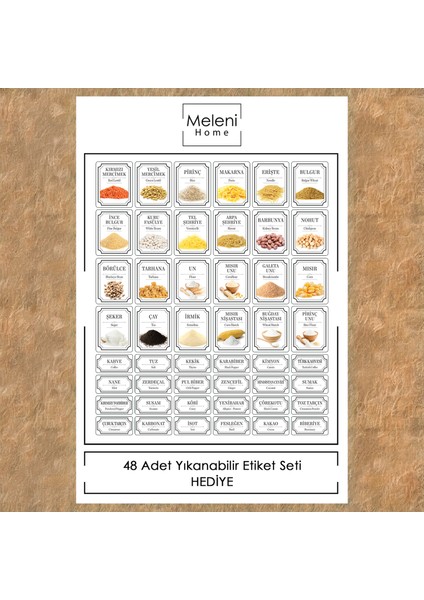 12'li Sızdırmaz Kapak Kaşıklı Saklama Kabı Seti - Etiketli Baharatlık - 4X(580 Ml, 1100 Ml, 1580 Ml)