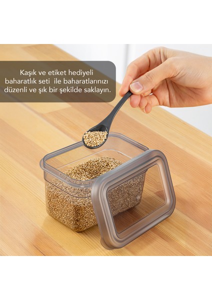 12'li Sızdırmaz Kapaklı Kaşıklı Baharatlık Seti - Etiketli Baharat Saklama Kabı - 12 x 580 ml