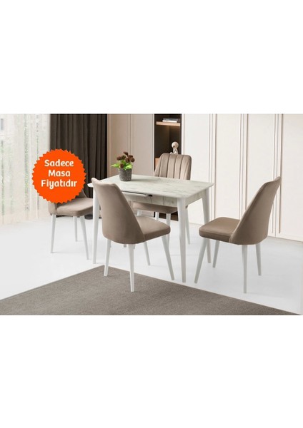 Ortadan Açılır Büyüyen Parlak Ahşap Yemek Masası Mermer Desenli 60x100cm Sadece Masa